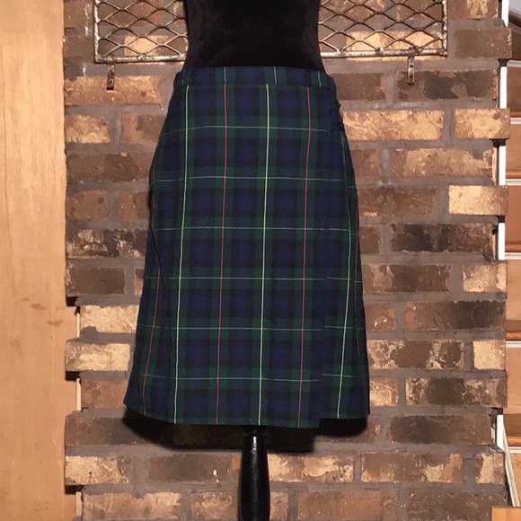 Lands' End Dresses & Skirts - Lands End midi skirt green blue yellow red plaid 6